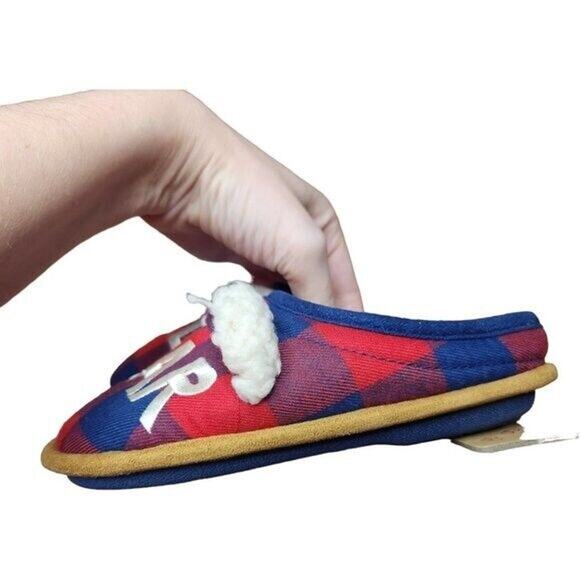 New Dearfoam Childrens 'Lil Bear' Slippers 11/12 Red Blue Plaid Memory Foam - Picture 3 of 7